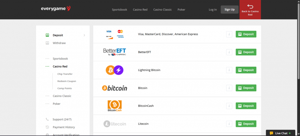 Everygame Payment Methods